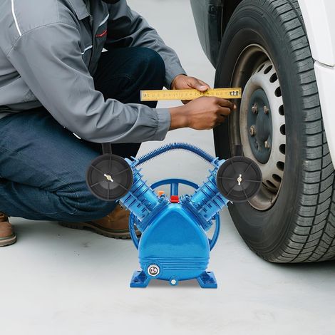 Compresseur d'air 2200W 3 CV - Tête de pompe à deux cylindres monophasée, débit 250 l/min, pression de sortie 115 psi, vitesse de rotation 1050 tr/min - Tête de pompe universelle pour moteurs à (1/5)