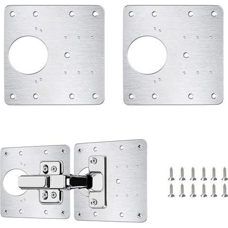 Plaque Reparation Charniere Porte, 2 Pièces Charnière Porte Placard, Réparation Charnière Meuble, Kit de Réparation Meuble en acier inoxydable avec 12 Vis (1/5)