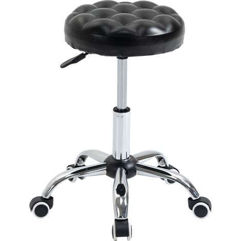 Tabouret massage à roulettes réglable en hauteur pivotant 360° assise synthétique capitonnée noire