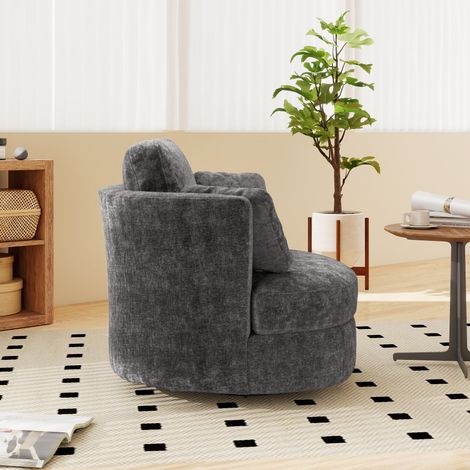 Fauteuil XXL moderne en chenille grise, 3 coussins utilisables séparément, assise très élastique – fauteuil de lecture confortable pour salon, chambre et bureau (1/5)