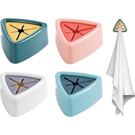 Juego de ganchos autoadhesivos para toallas, Tira adhesiva resistente baño cocina, Estante almacenamiento paños cocina trapos (Juego 4, blanco) (1/5)