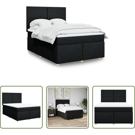 vidaXL Taschenfederkern - Boxspringbett mit Matratze Schwarz 140x200 cm Stoff (1/5)