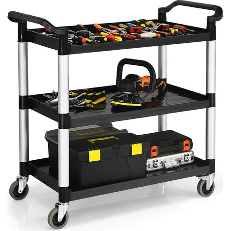 COSTWAY Rolling Trolley Cart, Mobile Utility Storage Organiser Shelves with Swivel Wheels and Handle, Multi-Purpose Serving Cart for Garage Workshop Transport (Black+Silver, 103 x 49 x 98cm) (1/5)