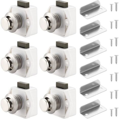 Lot de 6 loquets à bouton poussoir blancs pour tiroirs, armoires, caravanes et bateaux