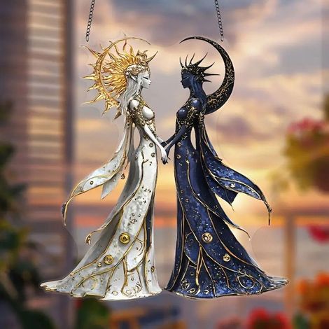 Pendentif Acrylique Soleil Lune - Décoration Murale Fenêtre Intérieur - 20 cm x 18 cm - Épaisseur 0,3 cm - 1 Pièce (1/5)