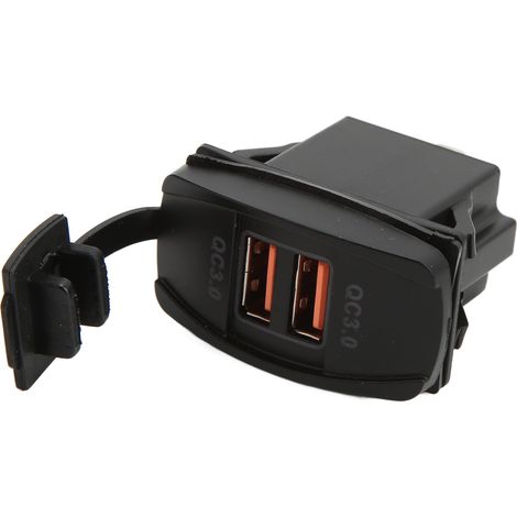 Chargeur de voiture universel double USB noir avec interrupteur à bascule, compatible avec la charge rapide QC3.0 et doté d'un rétroéclairage LED. (1/5)
