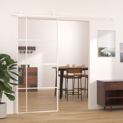FIMEI Porte coulissante Verre ESG et aluminium 90x205 cm Blanc (1/5)