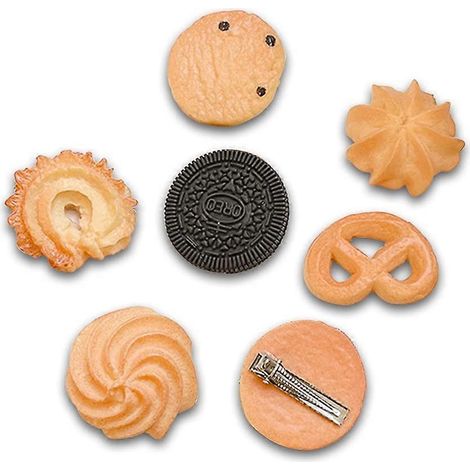 Lot de 7 pinces à cheveux en forme de biscuits, mignonnes et originales, en résine. (1/4)