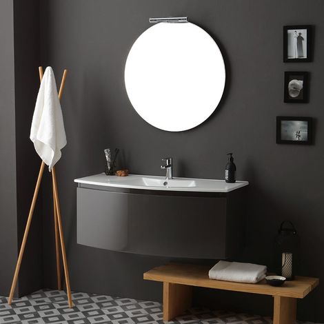 Mueble De Baño Curvo Cm 102 Gris Pizarra Brillante Espejo Redondo Riva (1/5)