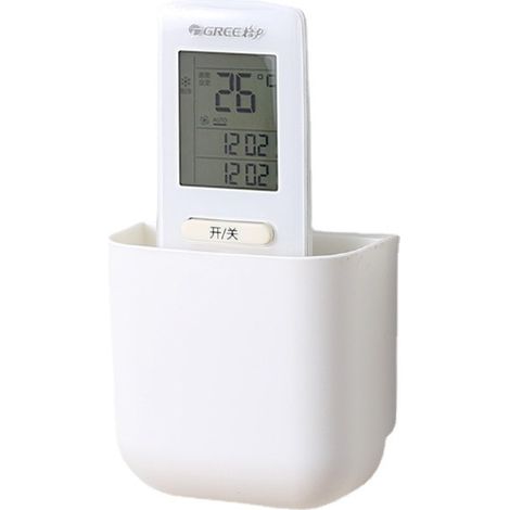 Porte-Télécommande Mural - Lot de 2 - Sans Perçage - Auto-Adhésif - Porte-Stylo - Blanc (1/5)