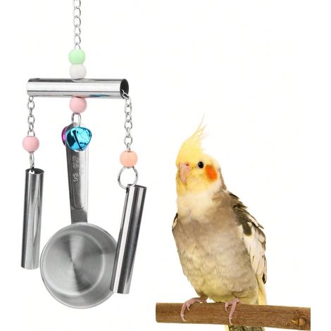 Jouets à Cloches pour Oiseaux en Acier Inoxydable avec Cuillères et Anneaux de Suspension Robustes, pour Cockatoos, Gris d'Afrique et Grands Perroquets, Lot de 2 (1/4)
