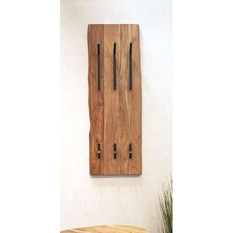 Garderobe murale, patère murale en bois coloris naturel et métal noir -longueur 36 x profondeur 12 x hauteur 100 cm