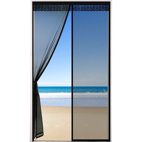 Moustiquaire magnétique porte 100x210cm,rideau anti-insectes à mailles fines avec fermeture automatique,compatible portes balcon,sous-sol et terrasse,Noir (1/5)