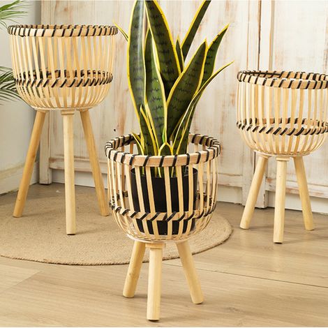 Geflochtene Blumentöpfe, Blumenständer in Rattanoptik, hohes, freistehendes Regal für das Wohnzimmer – Muster, mittlere Größe 26 x 47 cm (1/5)