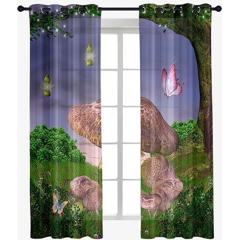 Juego de 2 cortinas transparentes con estampado de setas, cortinas semitransparentes con ojales, cortinas de ensueño para la decoración del hogar, dormitorio, sala de estar (140x244cm, Mariposa) (1/5)