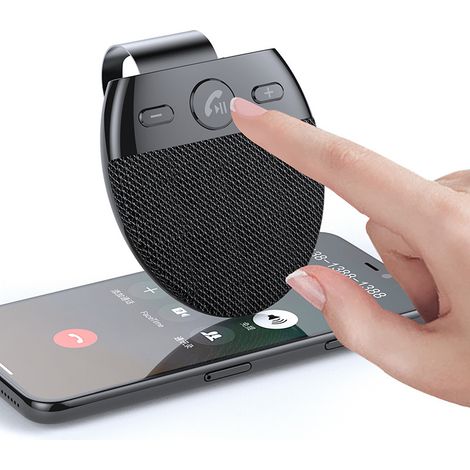 Kit vivavoce wireless Bluetooth 5.0 con microfono integrato per auto, da fissare all'aletta parasole e utilizzare come lettore musicale.