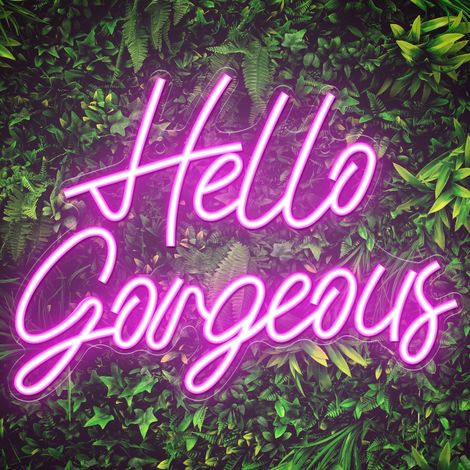 Enseigne néon « Hello Gorgeous » – Luminaire mural avec variateur d'intensité, idéal pour les chambres de filles et les espaces coiffeuse (lumière rouge rosé) (1/5)