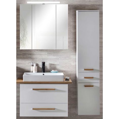 Badezimmermöbel Set DABO-04 in weiß mit Landhaus Eiche B/H/T 150/200/50 cm (1/5)