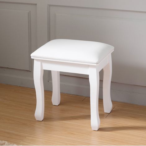 Sgabello da toeletta 51x38.5x24 cm bianco in legno massello con seduta imbottita (1/5)