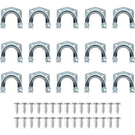 Lot de 15 Crochets Murales Double en Fer Galvanisé, Porte-Outils de Jardin pour Garage Remise Entrepôt, Capacité de Charge Élevée, avec 30 Vis (1/5)