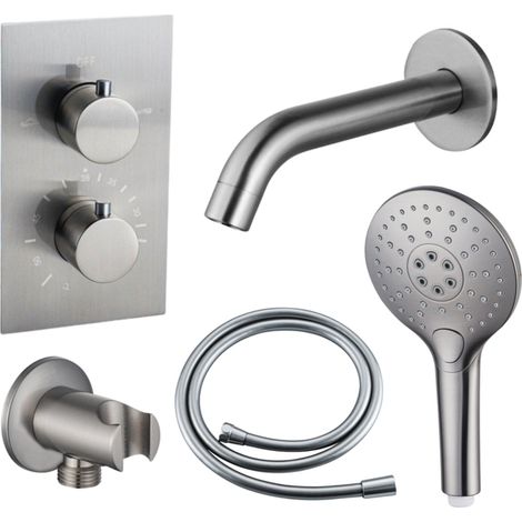 FugaFlow Eccelente Ensemble robinet de baignoire Acces - bec - 22cm raccourcissable - flexible lisse - pomme de douche ronde - corps encastré -