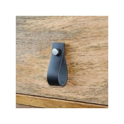 Poignée à tirette en cuir B0594 - 20 x 60 mm - finition marron foncé - CADAP