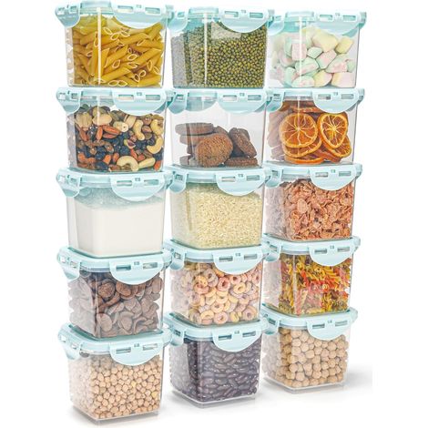 Juego de 15 recipientes de plástico herméticos apilables de 650 ml, aptos para microondas, ideales para guardar en la cocina.