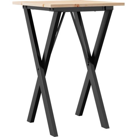Table d'appoint design industriel cadre en X 50 x 50 x 75 cm bois de pin massif et acier DEC036810