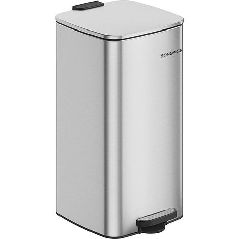 Poubelle de cuisine poubelle 30 l poubelle à pédale en acier avec seau intérieur fermeture douce et maintien en ouverture argent métallique (1/2)
