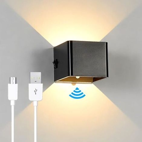 Applique murale d'intérieur rechargeable avec détecteur de mouvement, LED 5W, noire. (1/5)
