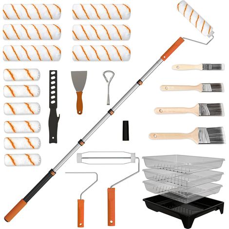 27-piece paint roller set, including 23 cm and 10 cm coating roller, paint brushes, paint tray and a telescopic handle from 0.3 to 1.3 m, for walls, ceilings and doors (1/5)