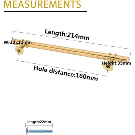 tiradores dorados para muebles - Tirador para puerta de cocina - Tirador de latón para cajón - Tiradores dorados para muebles - Distancia entre orificios: 160 mm (1/3)