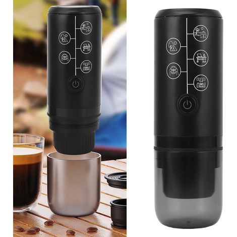 Cafetera eléctrica portátil de cápsulas, inalámbrica, recargable, presión de 17 bares, para camping y uso doméstico, color negro, capacidad de 250 ml, ABS-acero inoxidable 304, con cámara de presión y (1/5)