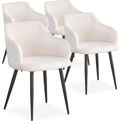 Lot de 4 chaises Paoline Tissu Bouclette Crème