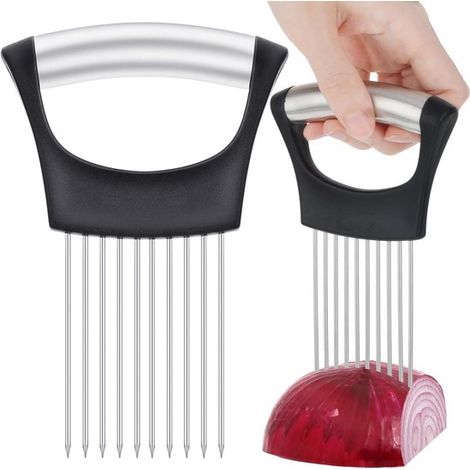 Supporto per cipolle Allecto Plus in acciaio inox per tagliare verdure, tritatutto, macina carne, aiuto in cucina, ausilio per patate e cetrioli (1/5)