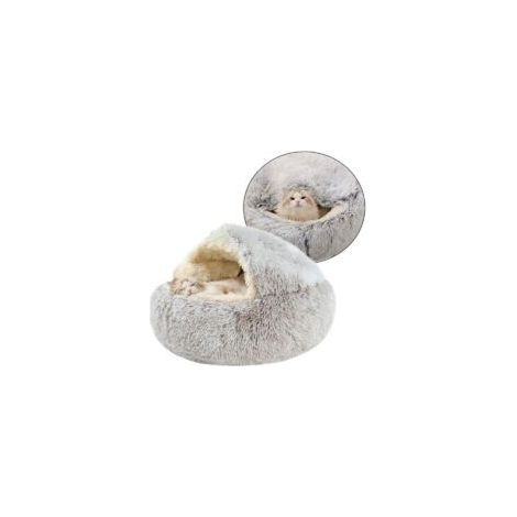 Lit pour Chat Ø50 cm, Sac de Couchage pour Chat de Moins de 7 kg, Sac de Couchage pour Chat Doux et Chaud en Forme de Beignet, Lavable Long Haired Coffee