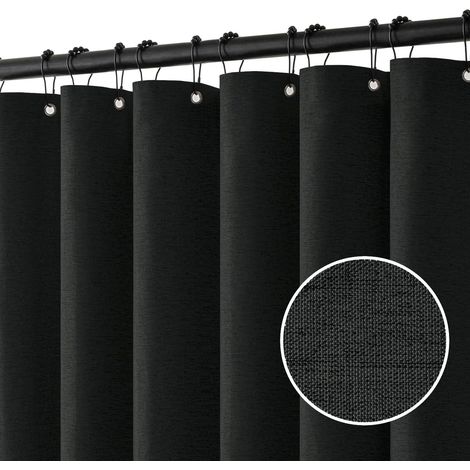 Cortina de ducha de lino con anillas metálicas, impermeable y resistente al moho, apta para baños, 150 x 180 cm (negra).