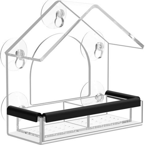 Transparenter Fenster Vogelfutterspender mit starken Saugnäpfen und Abflusslöchern zur Beobachtung von Wildvögeln (1/5)