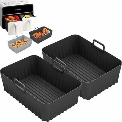 2 pcs Silicone Air Fryer Liner pour, Air Fryer Accessoires pour Dual Air Fryer, Airfryer Liners réutilisables pour Tower Instant Vortex Salter. (1/4)