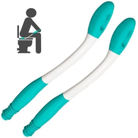 Aide à la toilette - Easy Wipe - 2 Pièces - Poignée Longue - Plastique - Bleu (1/4)