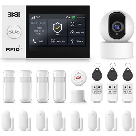 Système de sécurité Domestique sans Fil avec écran Tactile de 4,3 Pouces, caméra de sécurité HD, capteurs de Porte, capteur de Mouvement (1/5)