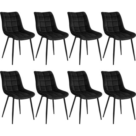 WOLTU  Set of 8 Soft Velvet Chairs with Padded Seat and Metal Legs for Dining Room, Living Room and Kitchen Room - Black