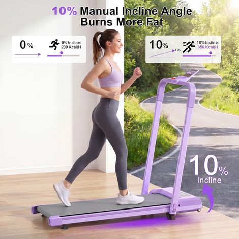 Cinta de correr 3 en 1 (126.5x67.0x13.5 cm), inclinación del 10%, capacidad de 120 kg, acero, morado (1/5)