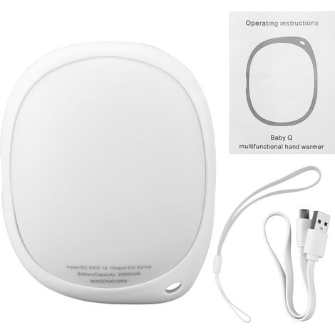 Chauffe-mains rechargeable portable homme femme, batterie externe avec lumière LED, blanc, cadeau (1/5)