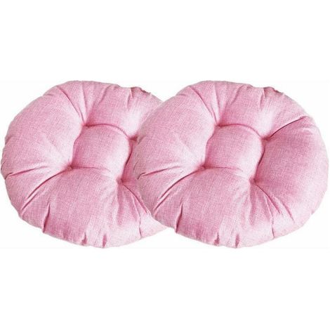 Coussin de Chaise Rond Epais, Couleur Unie Ensemble de 2 Galette de Chaise Confortable Lin Tatami Respirant Coussins de Chaise pour Intérieur Extérieur Jardin Patio (Rose,40x40x9cm), - (1/4)