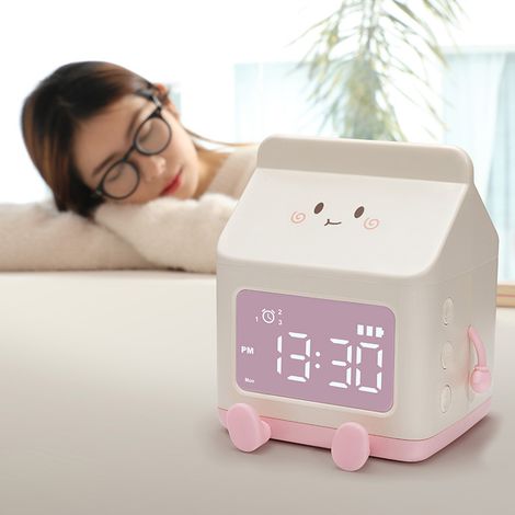 Reloj despertador electrónico creativo con forma de cartón de leche, mini reloj despertador con cuenta atrás para niños, bonito reloj despertador para la habitación de un niño (rosa). (1/5)