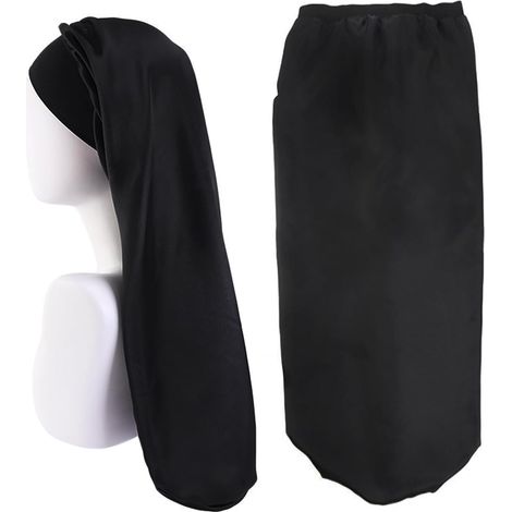 Satin-Nachthaube – 1 Stück – Weiches und atmungsaktives Material – Schutz für langes und lockiges Haar – Für den täglichen Gebrauch und auf Reisen – Schwarz, 66 cm (1/5)