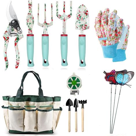 Ensemble d'outils de jardinage 16 pièces – Outils en alliage d'aluminium – Sécateur en acier au carbone – Sac de rangement en coton (1/5)