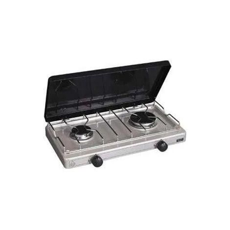 Réchaud à gaz 2 feux butane propane – Couleur silver – Dimensions L.47 x P.30 x H.9 cm – Avec couvercle – ENO