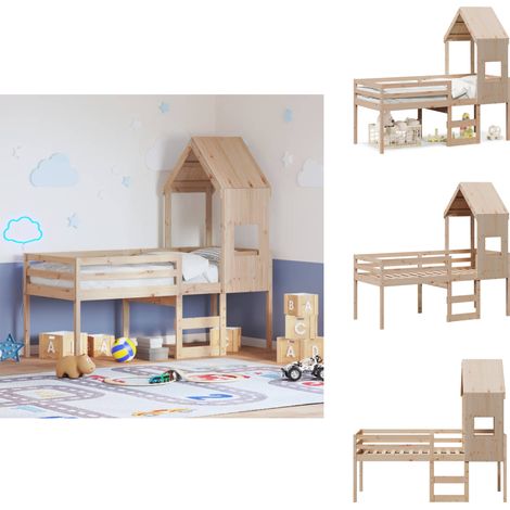 Lit haut sans matelas 75x190 cm bois de pin massif - Lit Enfant - Lit Surélevé - Lit Cabane - Lit Design - Lit Bois (1/5)